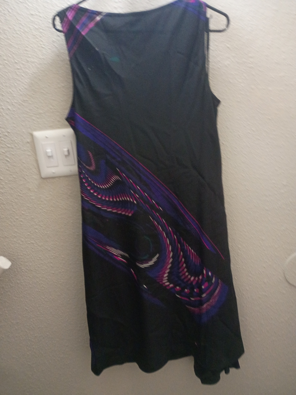 DKNY Black Midi Dress with Purple and Pink Swirl Detail